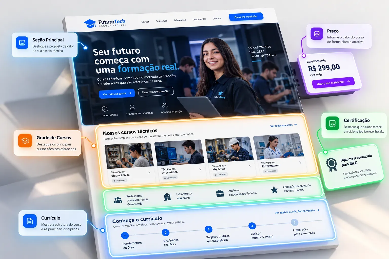Modelo de página de curso técnico preparada para ser citada por IA