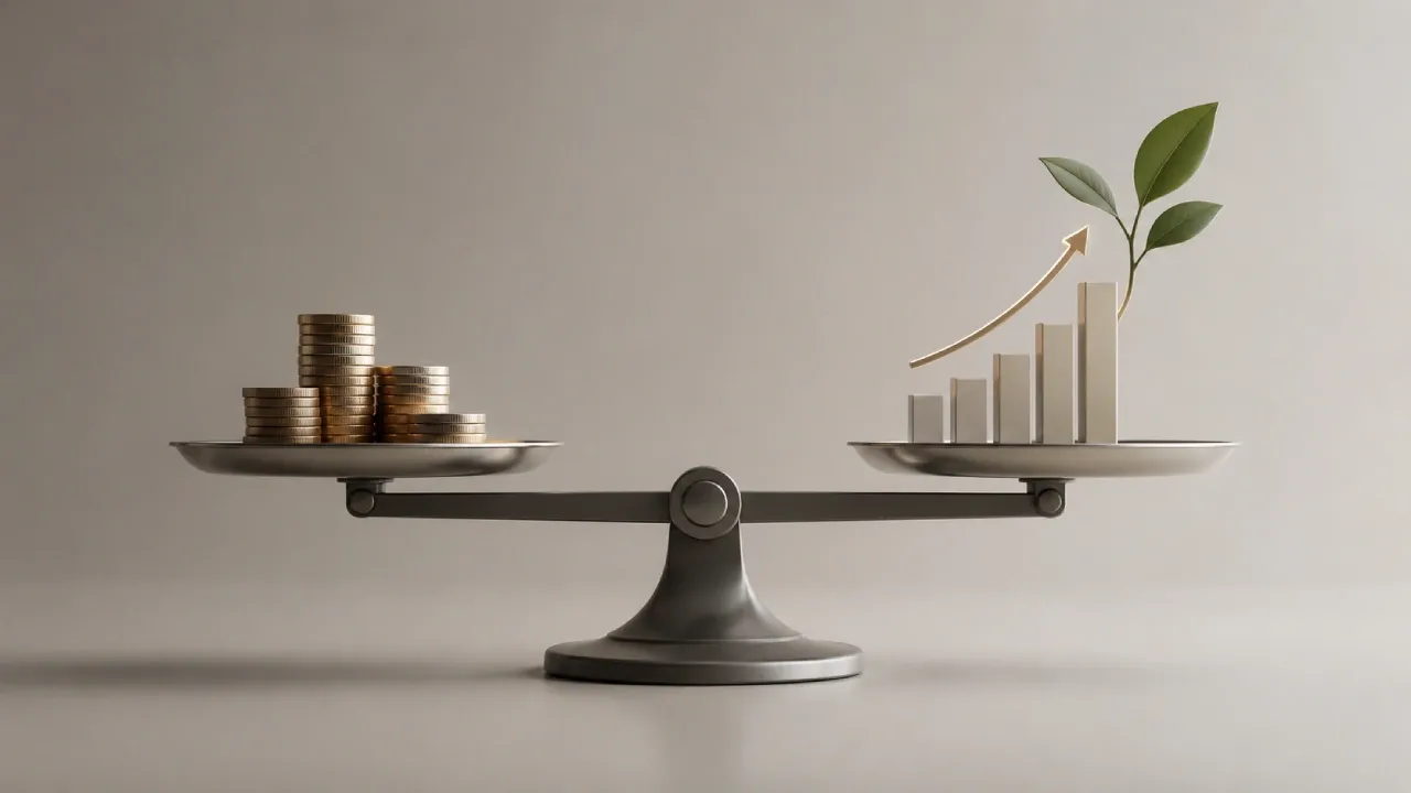 Representação do equilíbrio entre investimento em mídia paga e autoridade orgânica