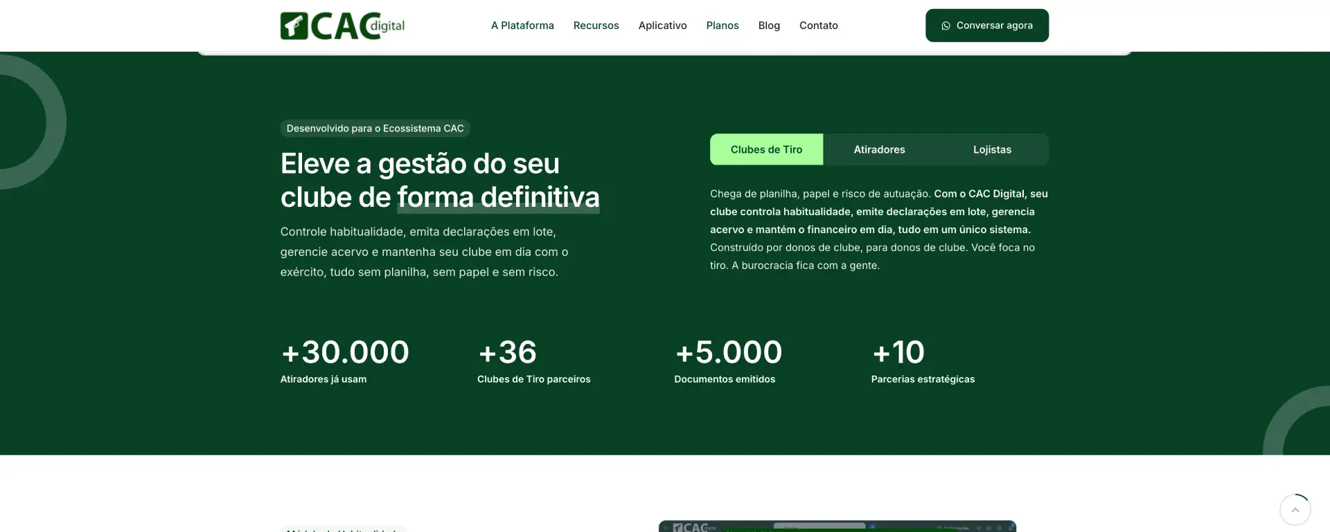 Recursos do sistema de gestão para clubes de tiro