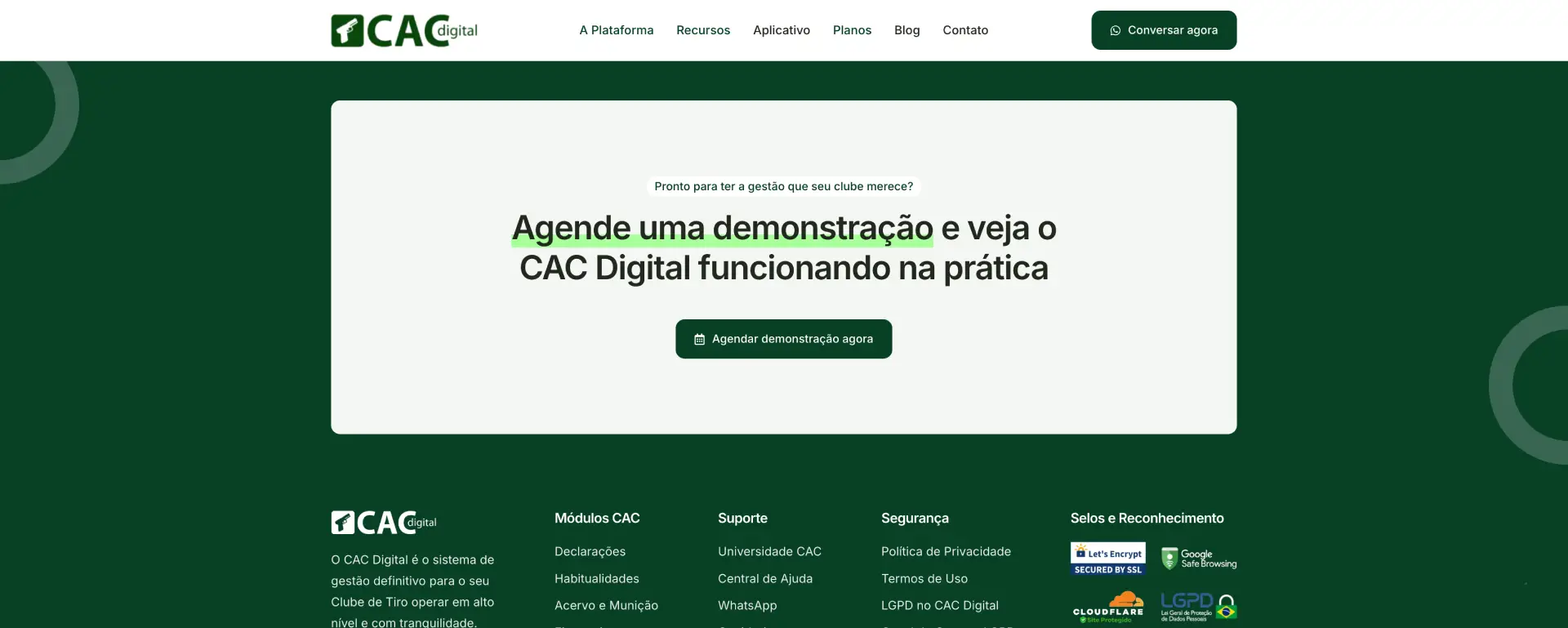 Seção de CTA do sistema de gestão para clubes