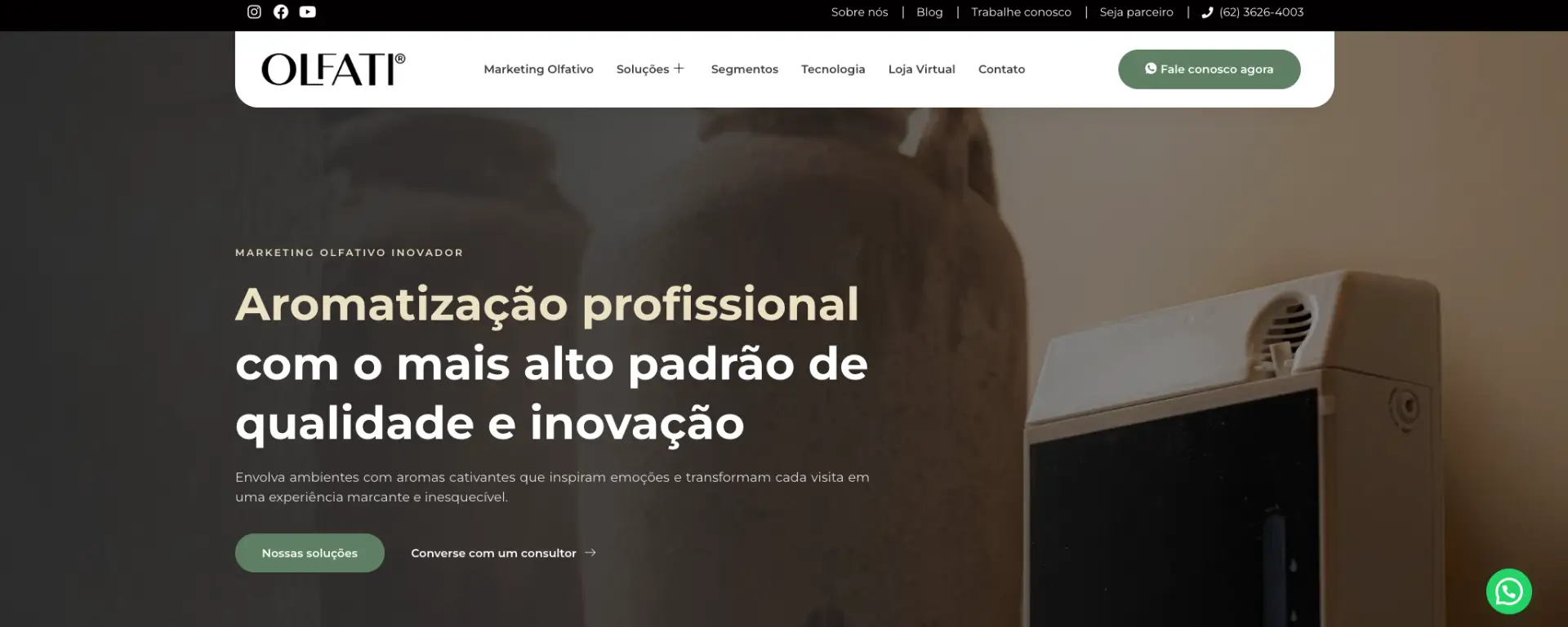 Site da Olfati, empresa de marketing olfativo e aromatização de ambientes