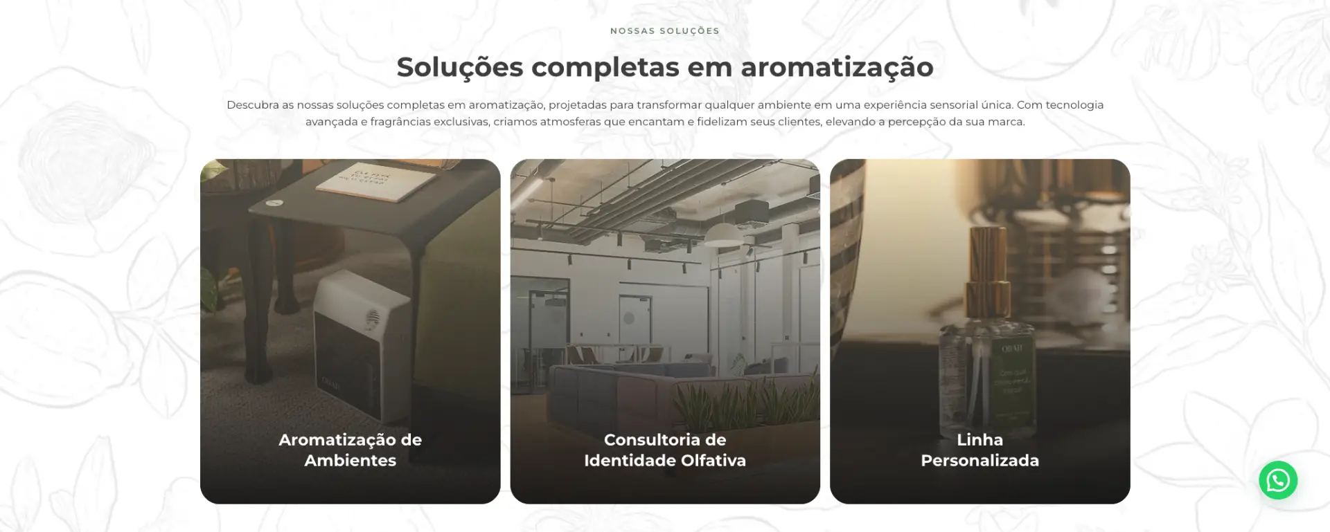 Página de soluções em aromatização comercial e residencial da Olfati