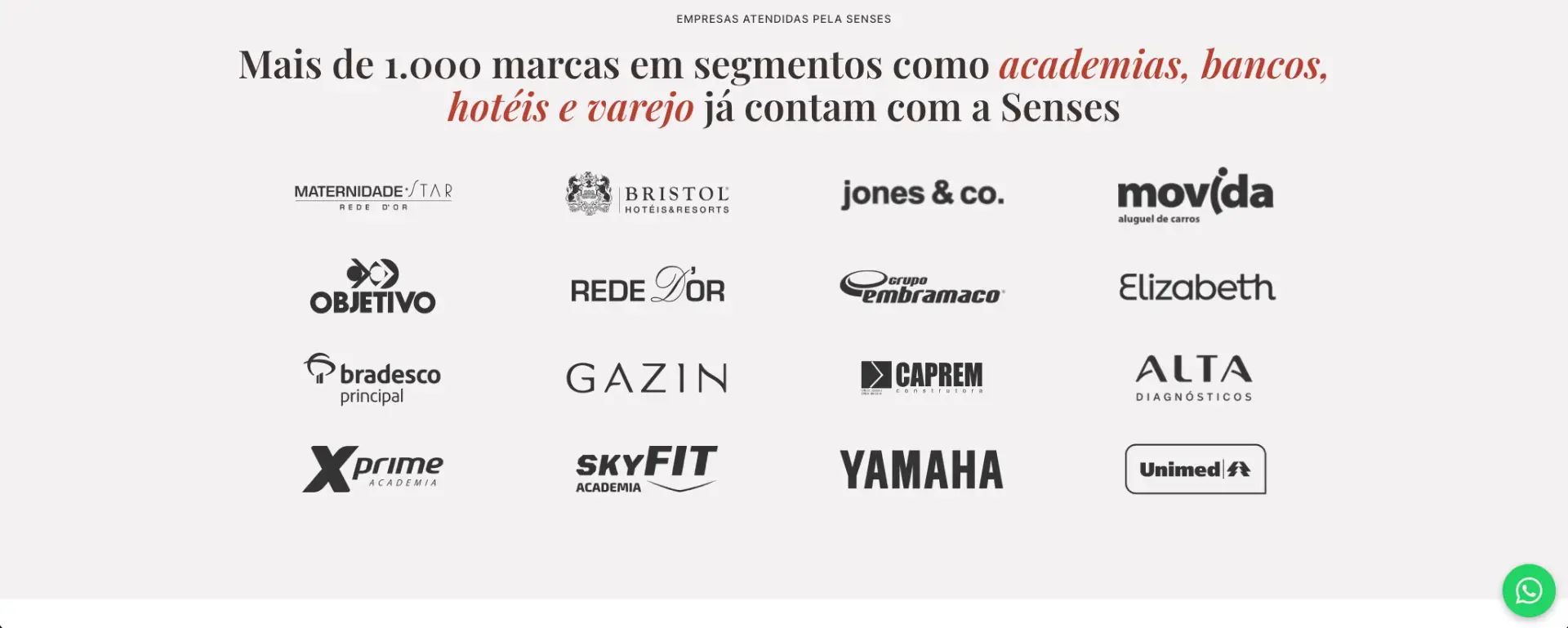 Empresas atendidas pela Senses, contemplando diversos segmentos
