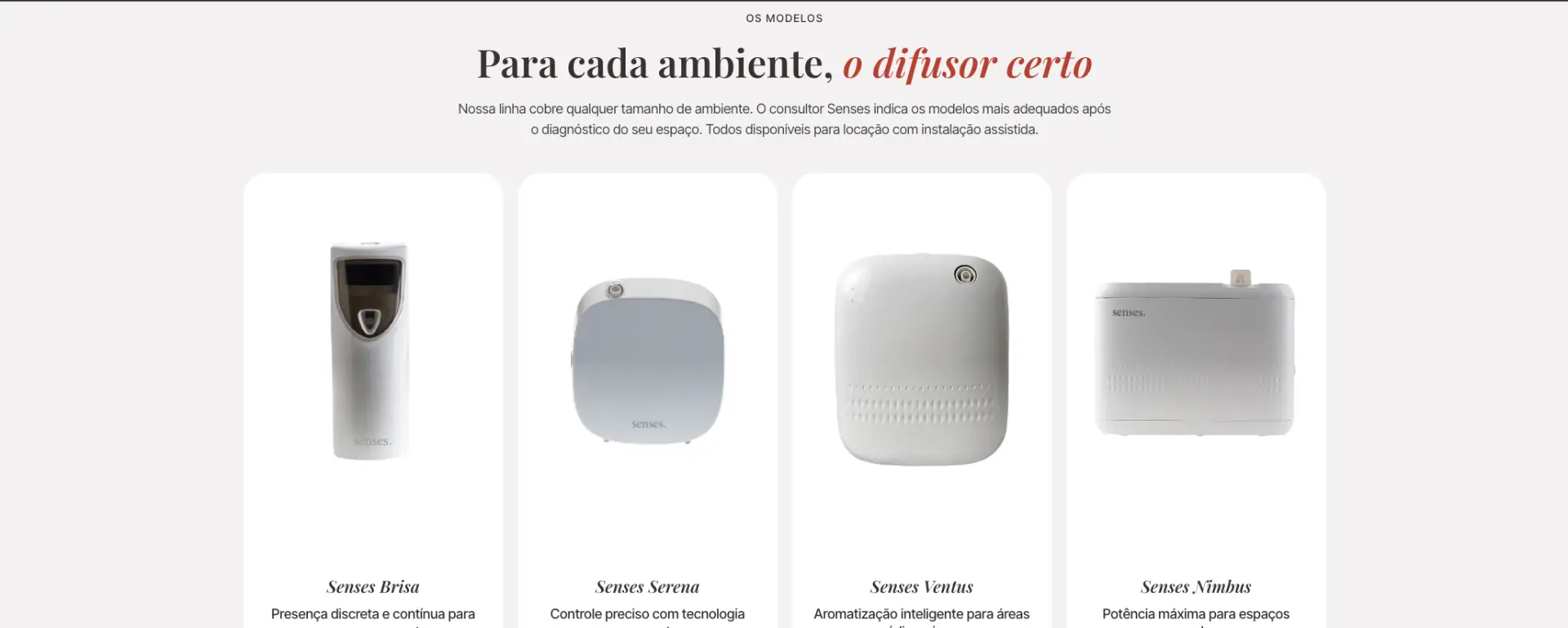Difusores comercializados pela Senses