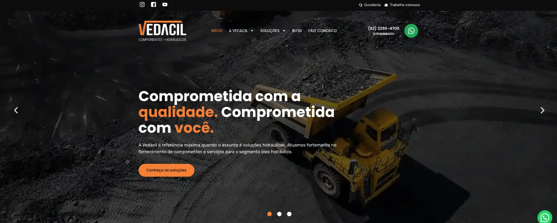 Site da Vedacil, referência nacional em vedações e soluções hidráulicas