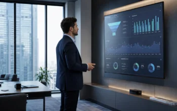 Gestor comercial analisando dashboard de automação com IA em operação de vendas B2B