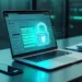 Cadeado digital protege navegador com ícones de dados B2B ao redor