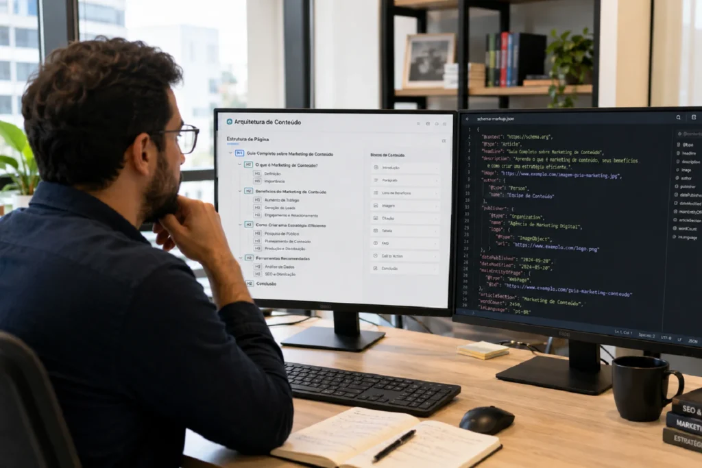 Profissional estruturando conteúdo para aparecer nas respostas de IA do Google