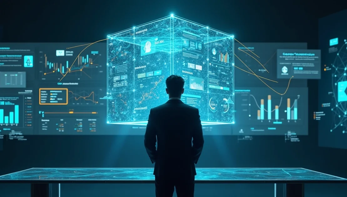 Executivo interage com holograma que une CRM e inteligência artificial