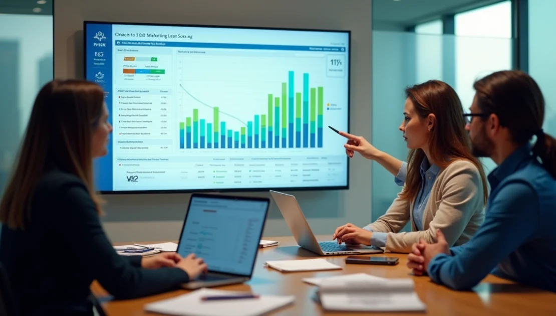 Painel digital exibindo classificação de leads com prioridade em vendas B2B