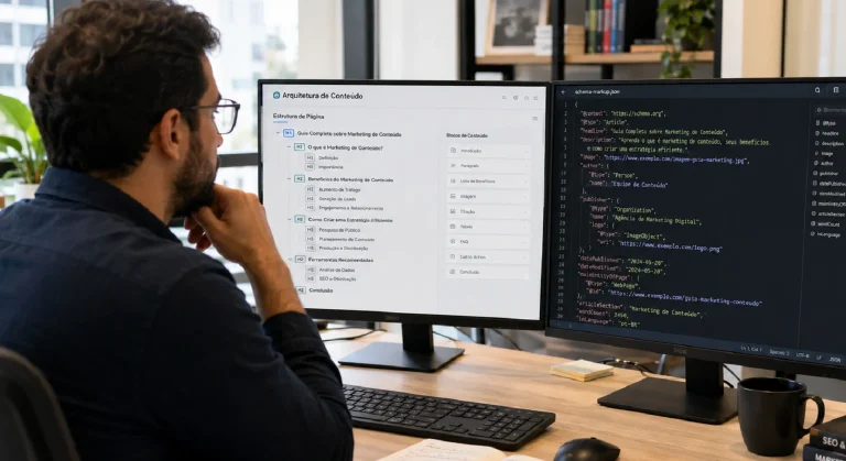 Profissional estruturando conteúdo para aparecer nas respostas de IA do Google
