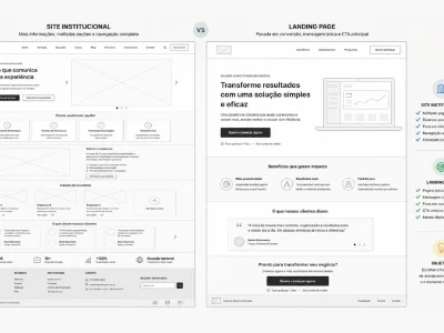 Comparação estrutural entre site institucional e landing page