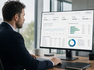 Executivo analisando o custo por lead de campanhas de tráfego pago sem base de SEO